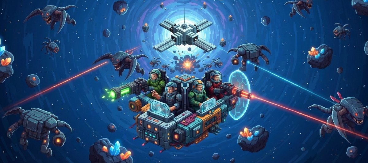 VoidHQ.io gameplay — ships battling aliens around the station